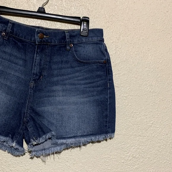 LOFT Jeans Shorts 8 Blue 5-Pocket Fringe Cotton Elastane - Picture 3 of 16